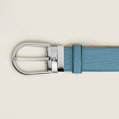 Montblanc 35mm Smoky Blue Leather Belt with Horseshoe Buckle 199645