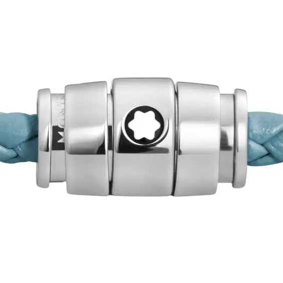 Montblanc Meisterstück Smoked Blue Leather and 3-Ring Steel Bracelet Size L 13429368