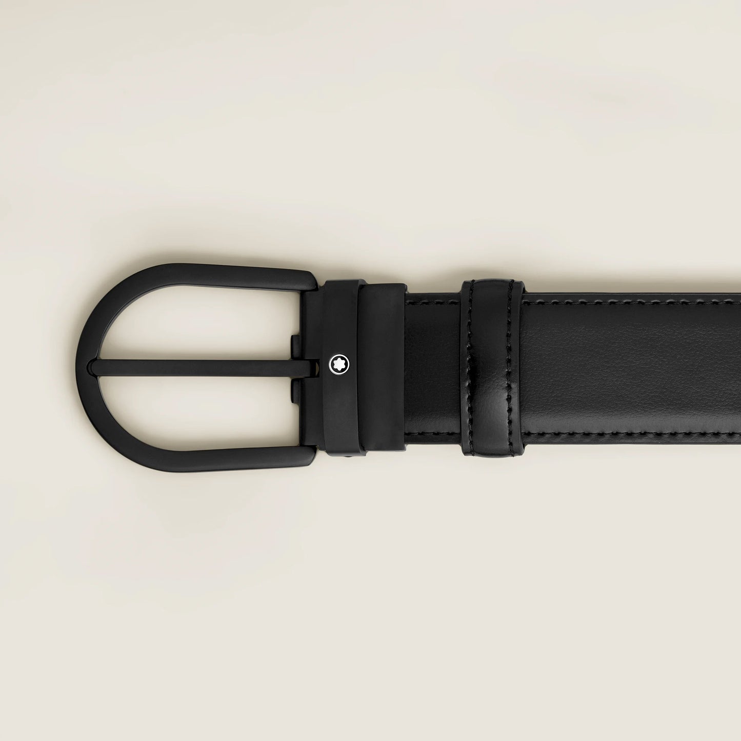 Montblanc 35 mm black leather belt with horseshoe buckle 199650