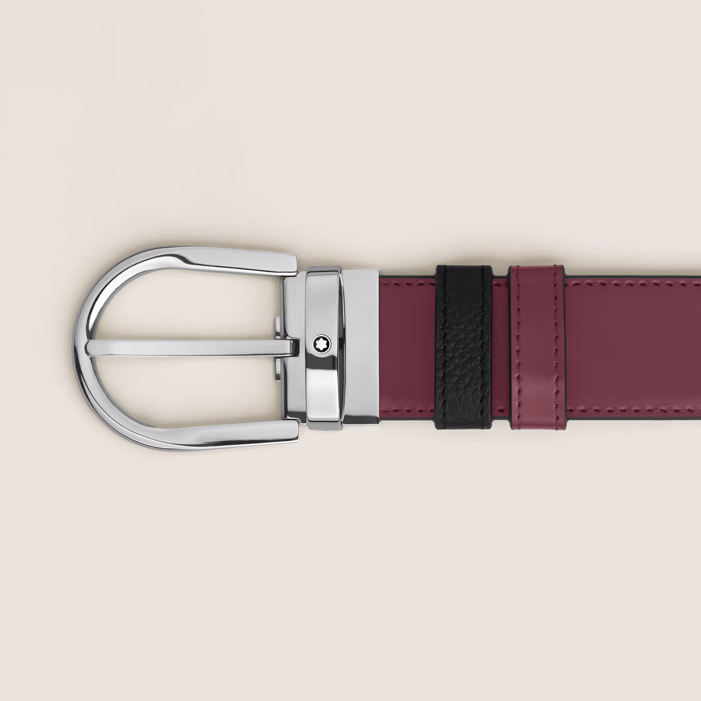 Montblanc 35 mm reversible belt in black grain/cassis leather with horseshoe buckle 199665