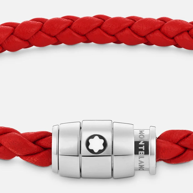 Montblanc red braided leather bracelet 3-ring clasp size S 130901 60