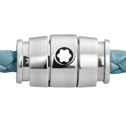 Montblanc Meisterstück Smoked Blue Leather and 3-Ring Steel Bracelet Size M 13429363