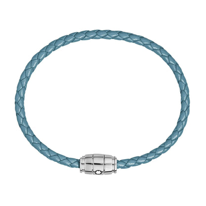 Montblanc Meisterstück Smoked Blue Leather and 3-Ring Steel Bracelet Size M 13429363