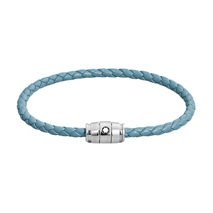 Montblanc Meisterstück Smoked Blue Leather and 3-Ring Steel Bracelet Size L 13429368