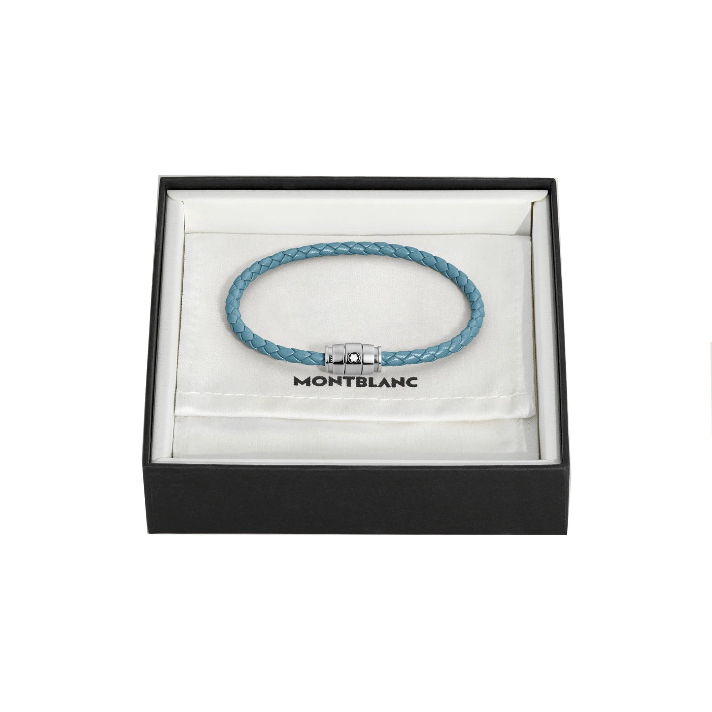 Montblanc Meisterstück Smoked Blue Leather and 3-Ring Steel Bracelet Size L 13429368