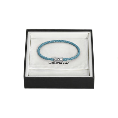 Montblanc Meisterstück Smoked Blue Leather and 3-Ring Steel Bracelet Size L 13429368