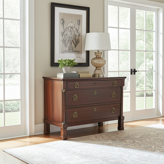 Comò cassettiera Impero in noce con dettagli in bronzo, XIX secolo, Italia