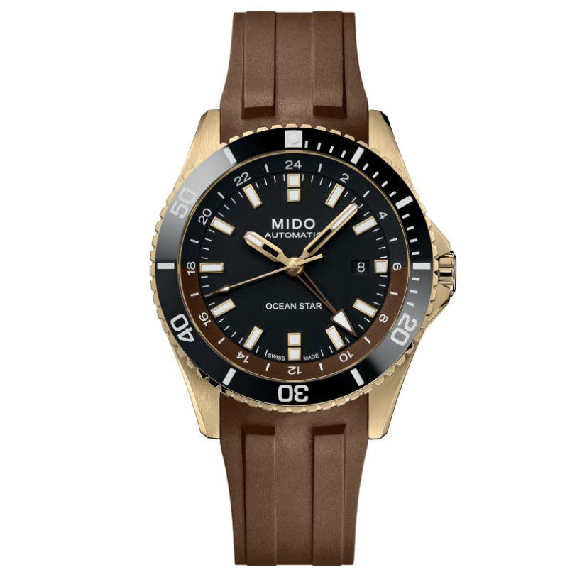 Mido Ocean Star GMT 44mm Black Automatic Yellow Gold PVD Stainless Steel Watch M026.629.37.291.00