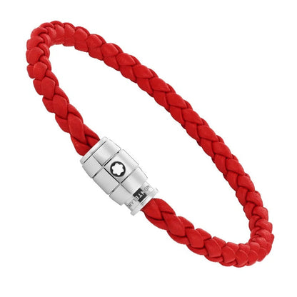Montblanc red braided leather bracelet 3-ring clasp size S 130901 60