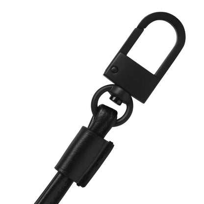 Montblanc laccetto da collo in pelle bovina nera con moschettone in metallo opaco per materiali cowhide pelle