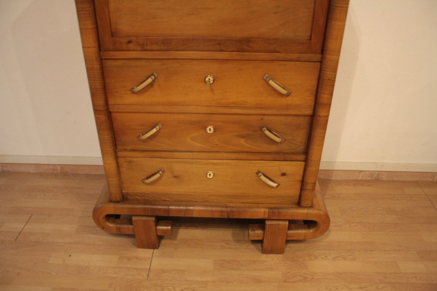 Secretaire in noce mid century modern art deco anni 50 con cassetti in legno per uso salotto o studio