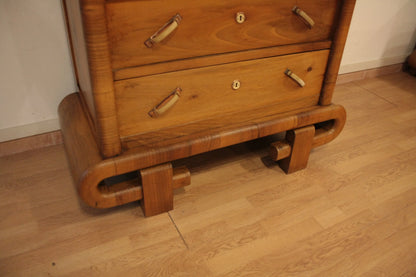 Secretaire mid century modern in noce con base curva in legno stile art deco anni 50 italiano
