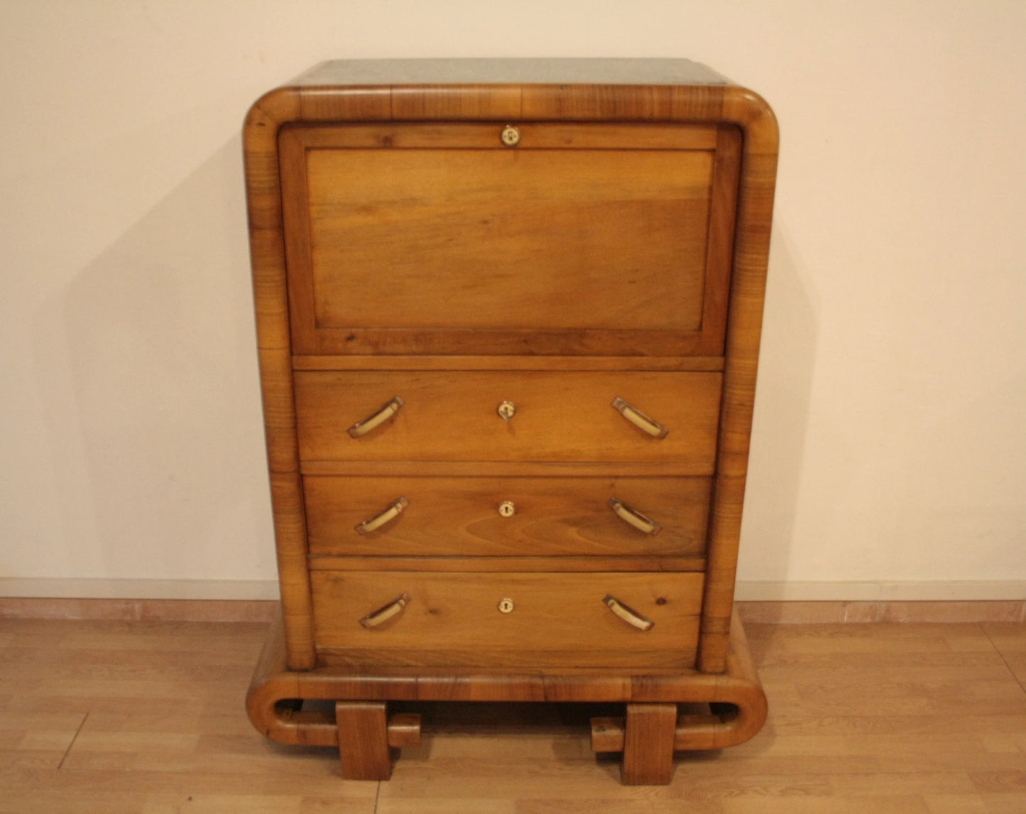 Secretaire in noce art deco anni 50 mid century modern in legno con dettagli eleganti e stile italiano