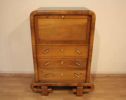 Secretaire in noce art deco anni 50 mid century modern in legno con dettagli eleganti e stile italiano
