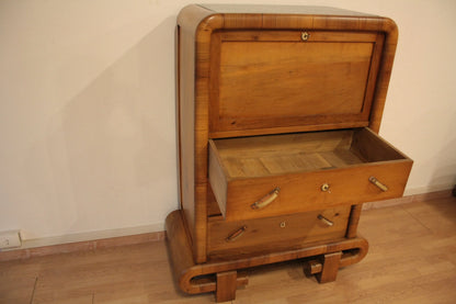 Secretaire mid century modern in noce con design art deco anni 50 italiano in legno pregiato