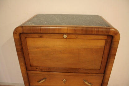 Secretaire in legno art deco mid century modern noce anni 50 con piano ribaltabile e cassetti per ufficio