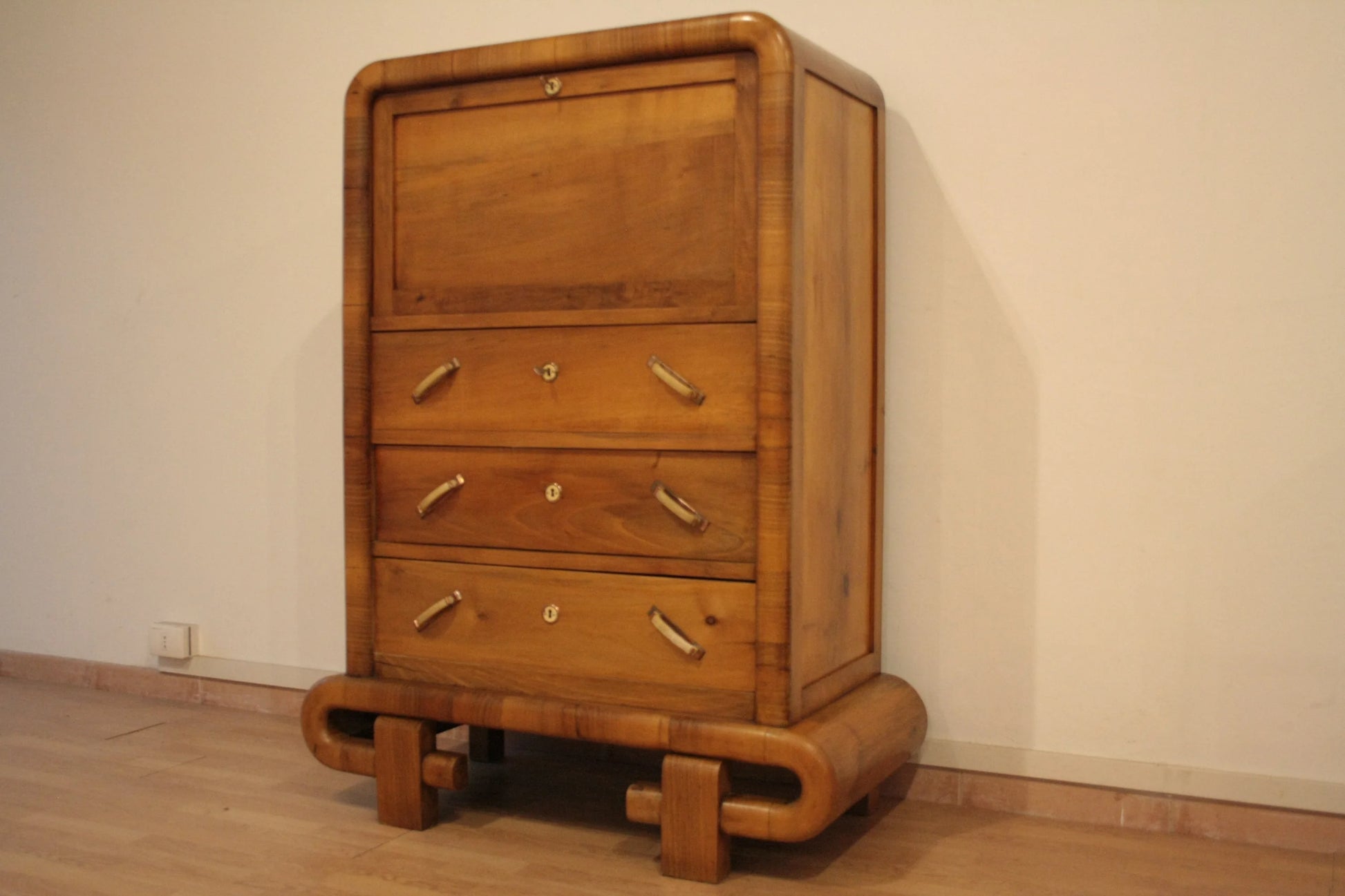 Secretaire in noce art decò anni 50 con cassetti in legno mid century modern italiano