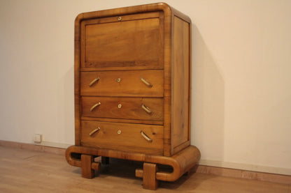 Secretaire in noce art decò anni 50 con cassetti in legno mid century modern italiano