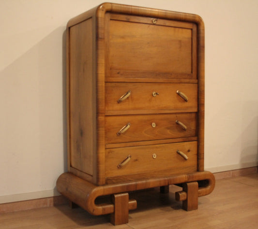 Secretaire in noce art decò anni 50 con cassetti in legno mid century modern italiano