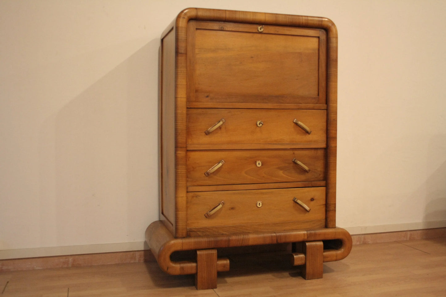 Secretaire in noce art decò anni 50 mid century modern italiano con design in legno elegante e funzionale