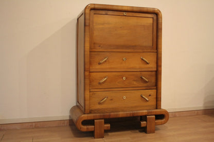 Secretaire in noce art decò anni 50 mid century modern italiano con design in legno elegante e funzionale