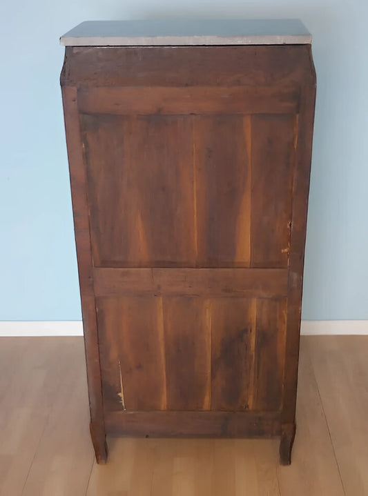 Cassettiera secrétaire Luigi XVI in legno con ante a pannelli e piano chiaro in marmo dell 800