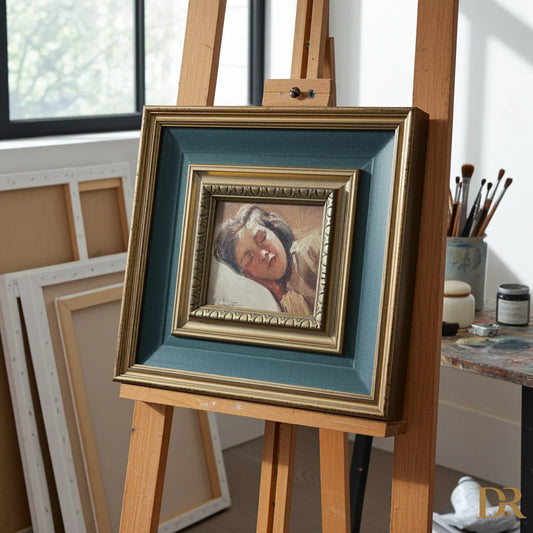 Bambina dormiente di Francesco Galante, opera firmata in cornice