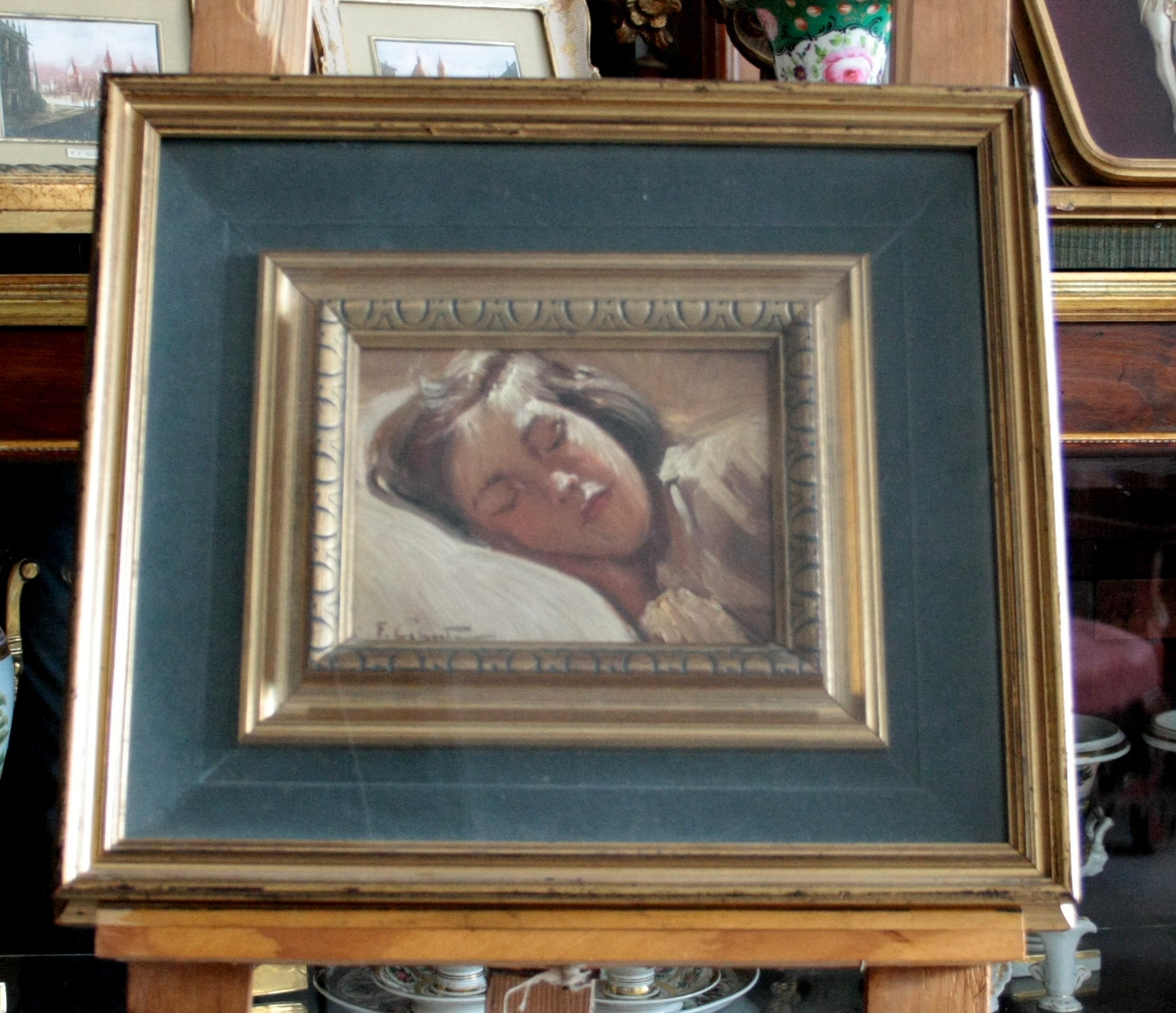Quadro con bambina dormiente di Francesco Galante, opera firmata