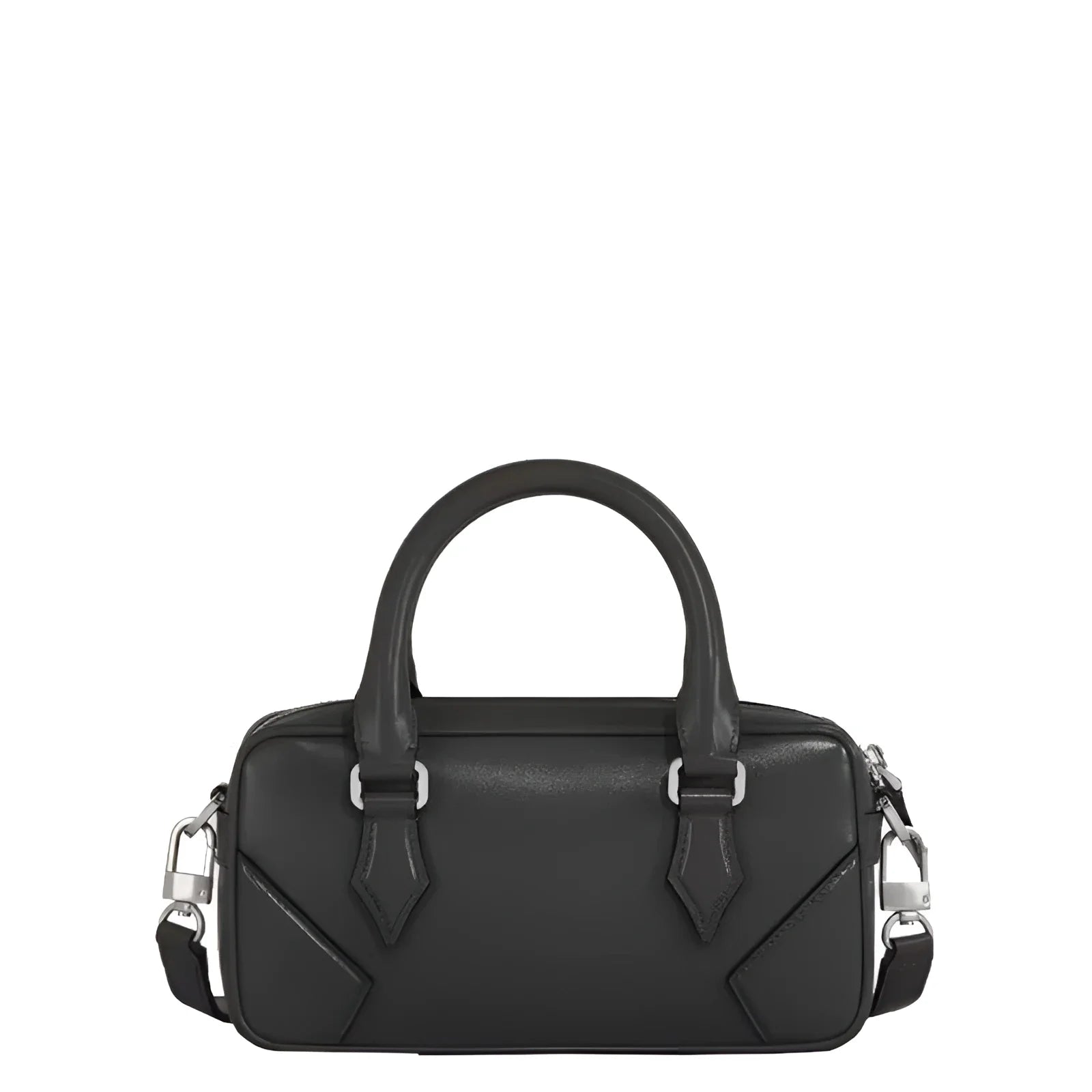 Montblanc borsa bowling piccola in pelle nera con hardware argento e dettaglio geometrico elegante borsa bowling