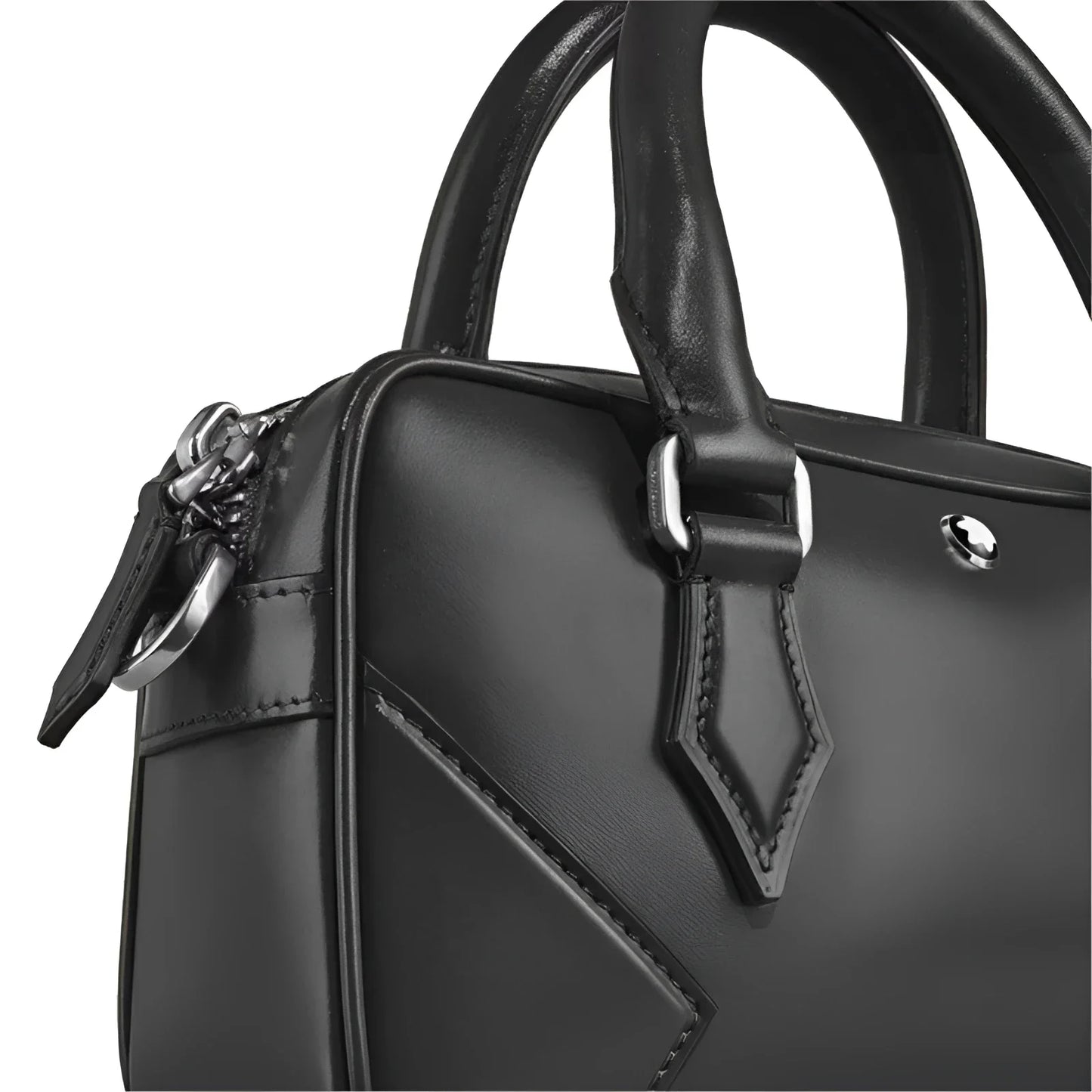 Montblanc borsa bowling piccola in pelle nera con hardware argento e patta a diamante elegante borsa bowling