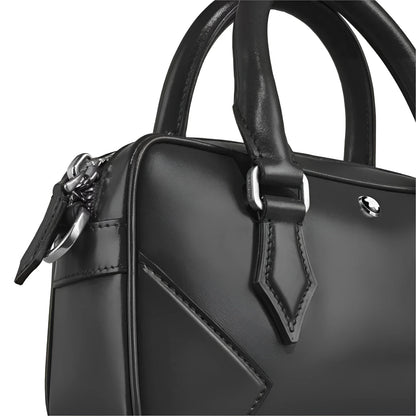 Montblanc borsa bowling piccola in pelle nera con hardware argento e patta a diamante elegante borsa bowling