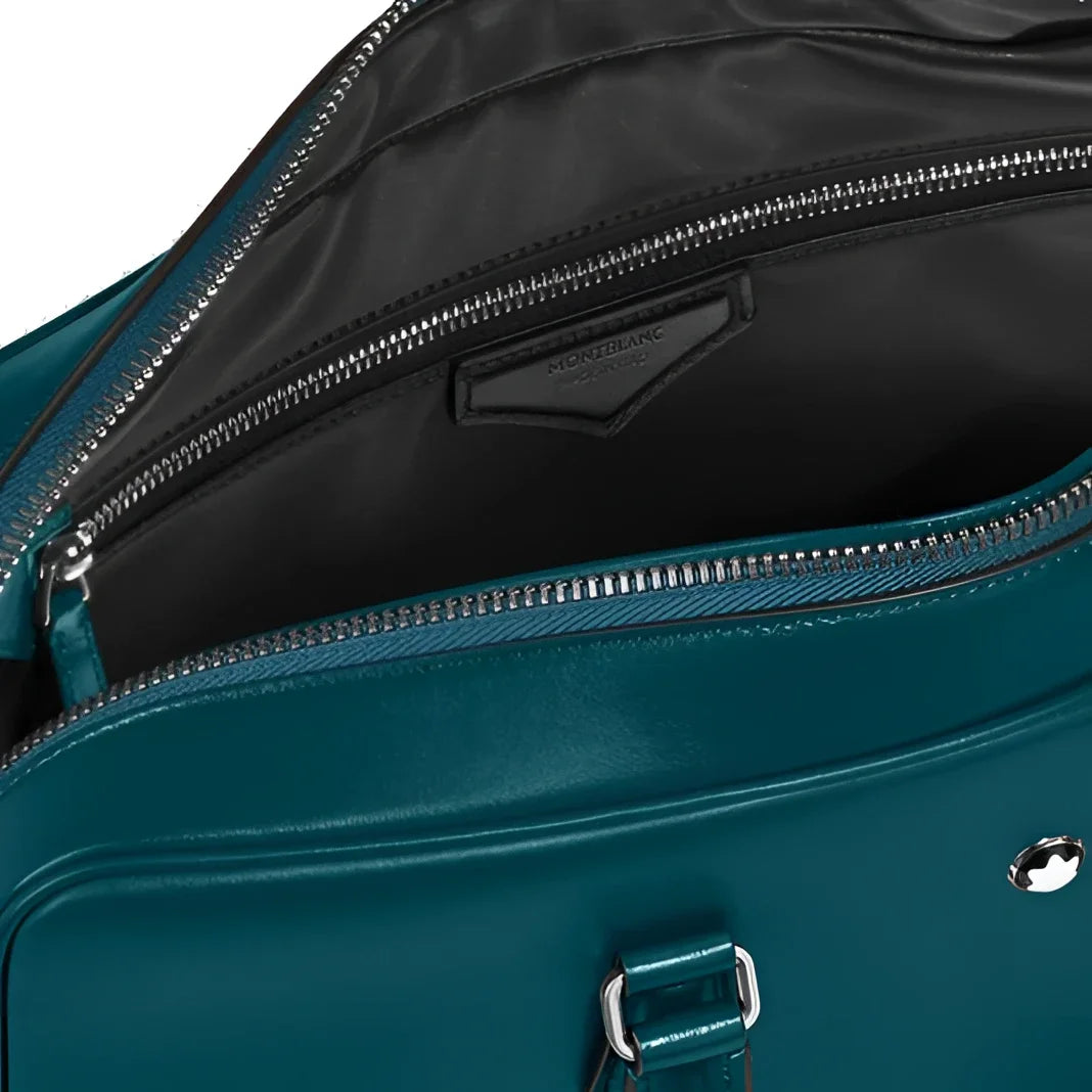 Montblanc porta documenti meisterstück blu cipro in pelle turchese con interno nero e cerniere argento