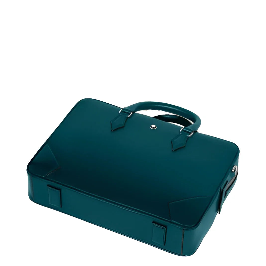 Deep teal porta documenti meisterstück montblanc in pelle con design strutturato e dettagli argentati blu cipro