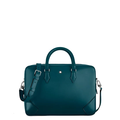Porta documenti montblanc meisterstück in pelle blu cipro con design minimalista e dettagli in metallo argentato