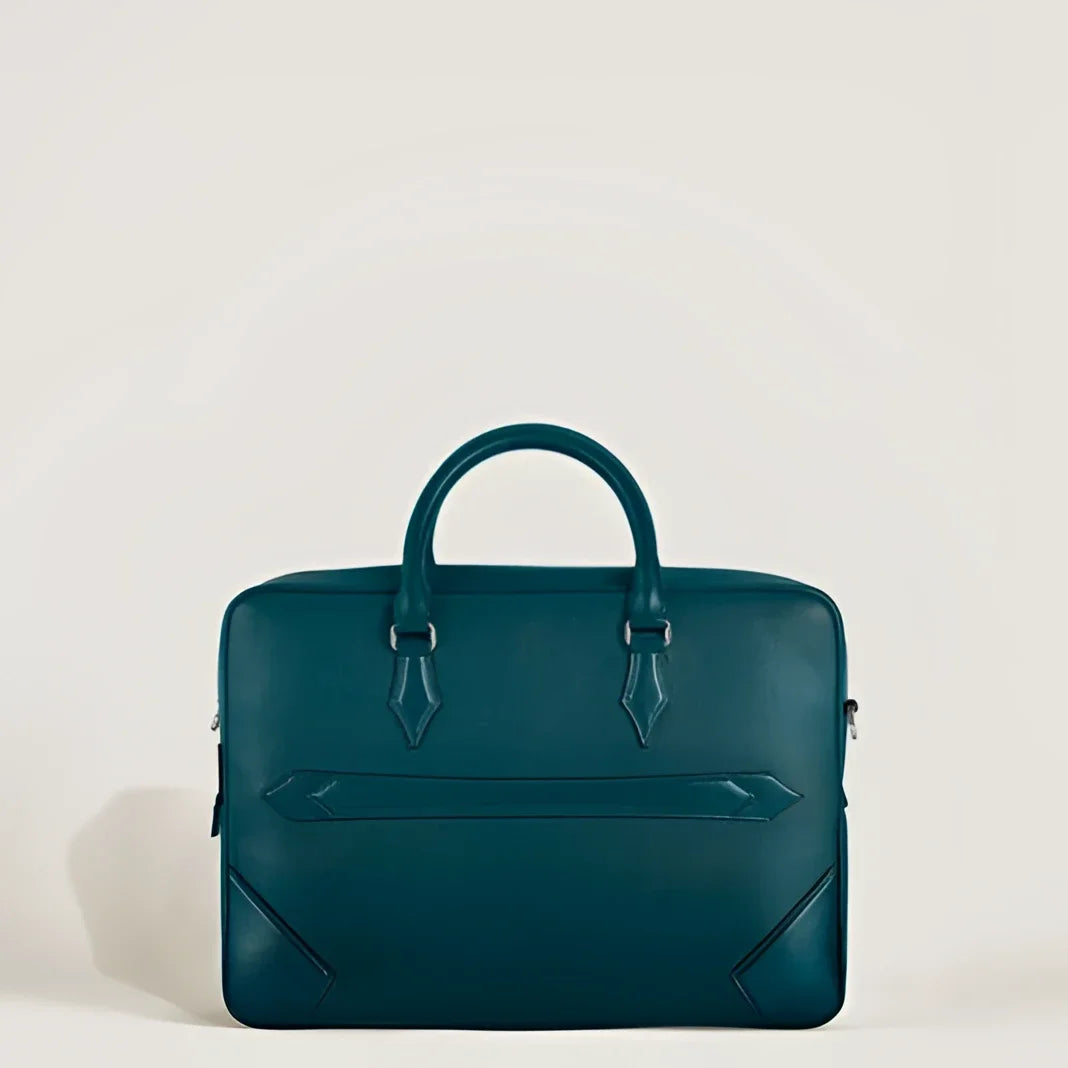 Porta documenti meisterstück montblanc blu cipro in pelle di colore teal con design strutturato e cuciture a contrasto