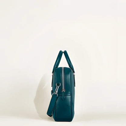 Porta documenti montblanc meisterstück in pelle blu cipro con doppio manico e tracolla removibile in pelle teal