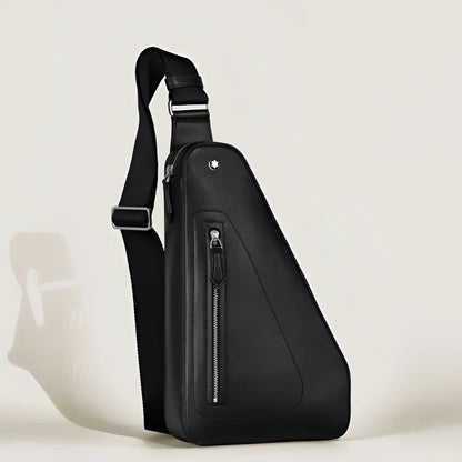Borsa a tracolla montblanc soft nera in pelle con design minimalista e tasche esterne offrono praticità elegante