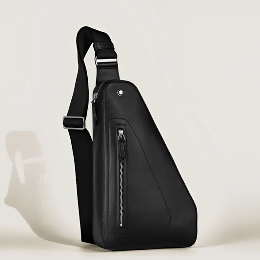 Borsa a tracolla montblanc soft nera in pelle con design minimalista e tasche esterne offrono praticità elegante