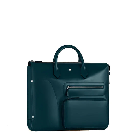 Montblanc borsa 24/7 soft blu legion 198736 in pelle verde scuro con design strutturato e manico superiore raffinato maestria artigianale