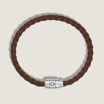 Bracciale montblanc marrone fulvo in pelle intrecciata con chiusura magnetica in acciaio pregiato lucido impreziosito