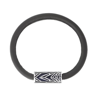 Bracciale montblanc meisterstück in pelle nera con chiusura rettangolare argento collezione the origin misura m