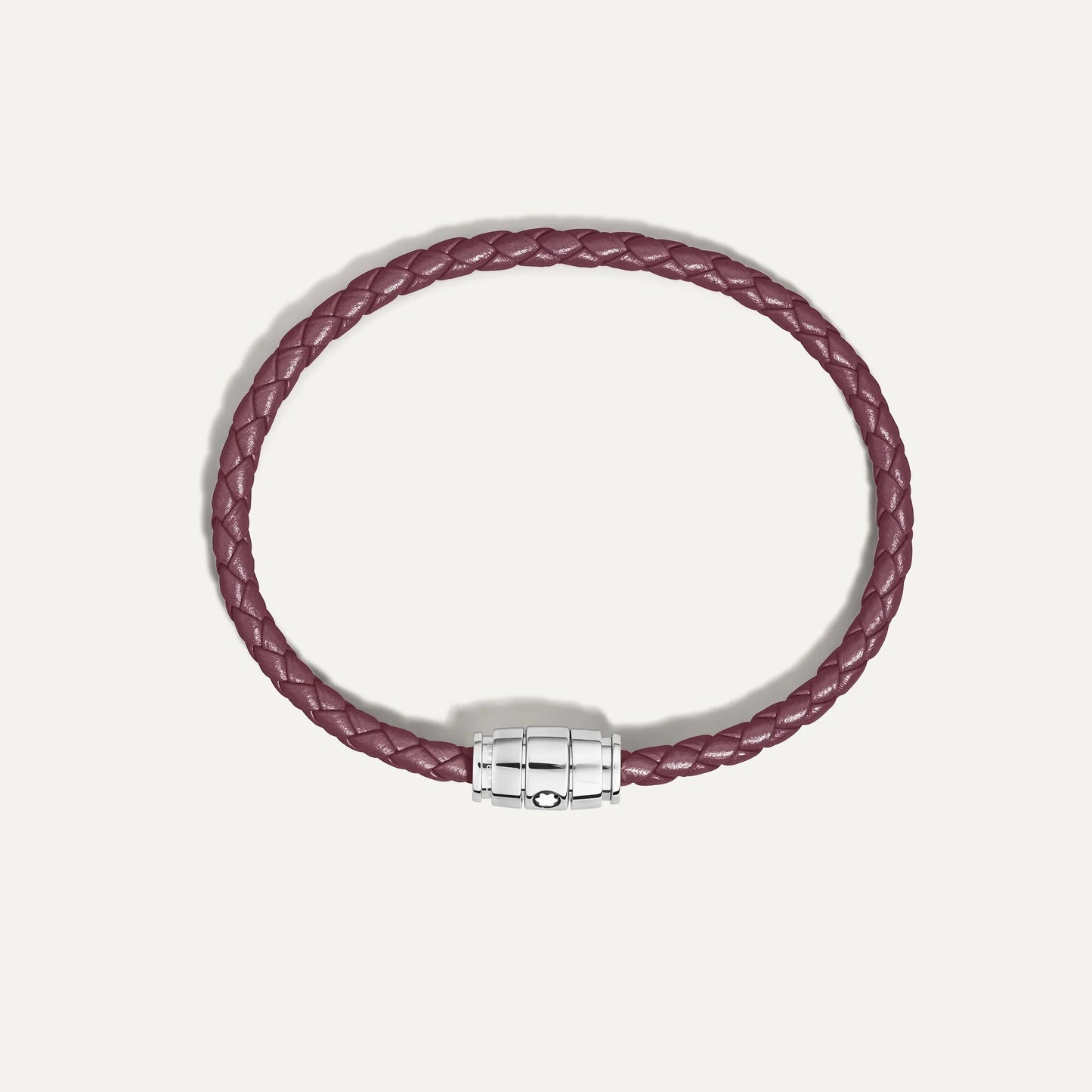 Montblanc bracciale pelle meisterstück cassis borgogna con tre anelli intrecciati e chiusura in acciaio argento