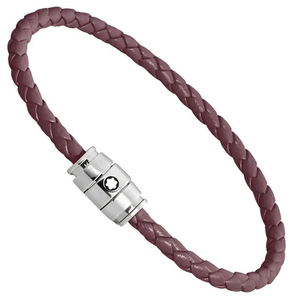 Bracciale montblanc in pelle meisterstück cassis burgundy con clasp magnetico argento e tre anelli misura s