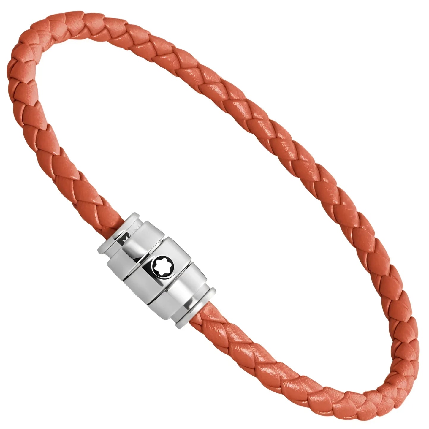 Bracciale montblanc in pelle meisterstück cayenne arancione con chiusura magnetica in acciaio satinato con logo