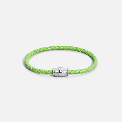Bracciale montblanc in pelle meisterstück lime intrecciata verde lime con chiusura magnetica argento e logo montblanc
