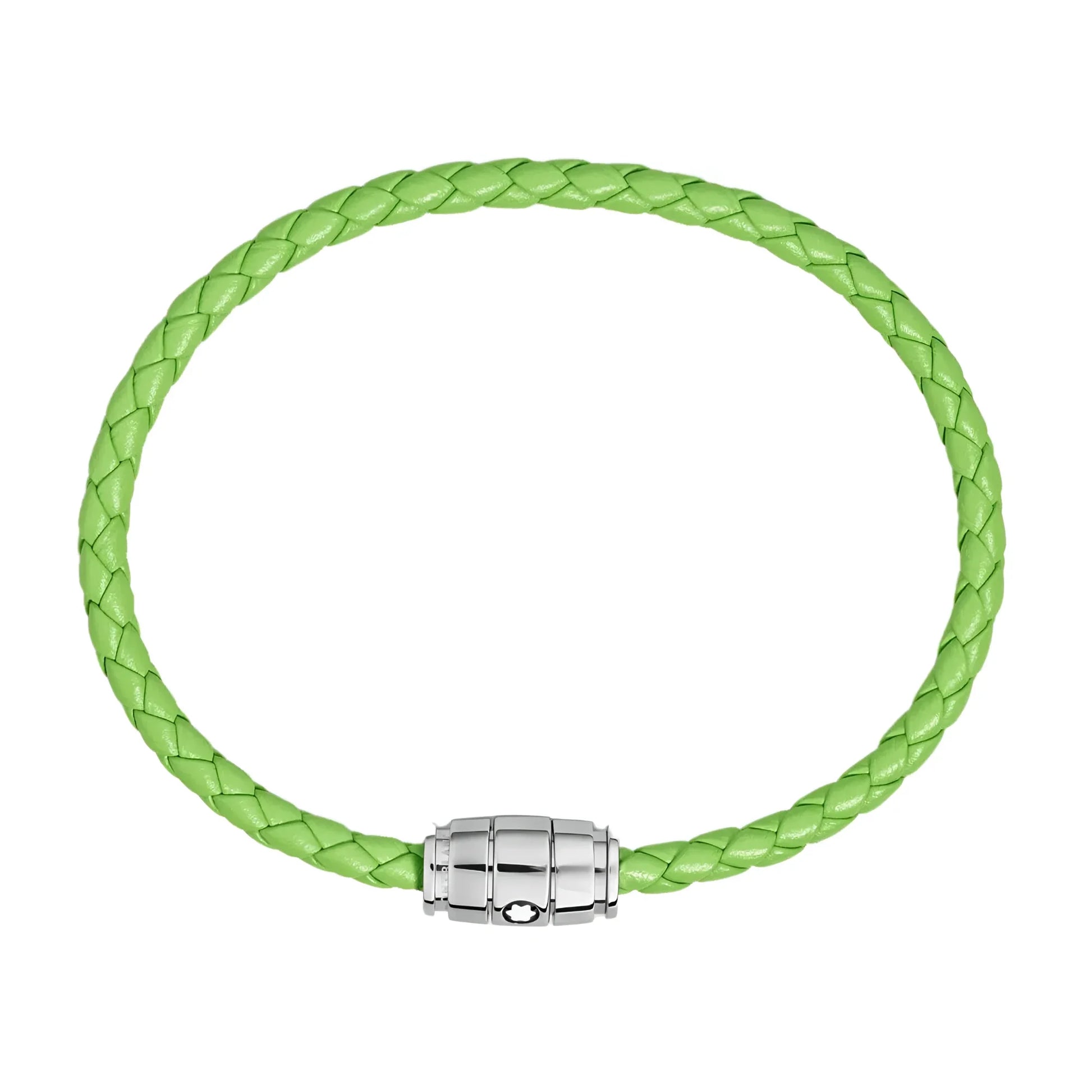 Bracciale montblanc pelle meisterstück lime in pelle intrecciata verde lime con chiusura magnetica in acciaio 3 anelli misura l