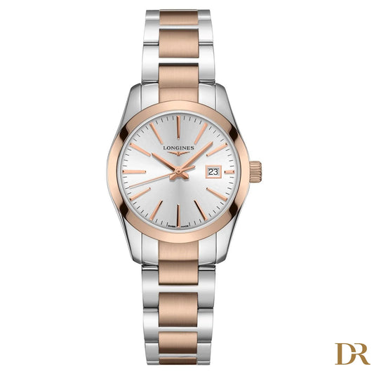 Longines orologio Conquest Classic 29,5mm argento quarzo acciaio PVD oro rosa L2.286.3.72.7