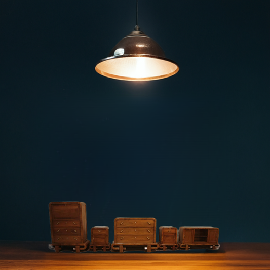 Miniature set di mobili in legno per camera in stile Art Decò anni 50 Italia