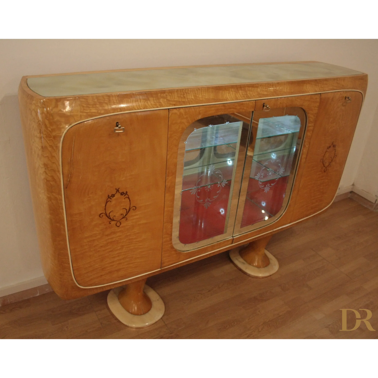 Armadio Art Deco in legno con ante in vetro, Vittorio Dassi, pranzo mid-century moderna