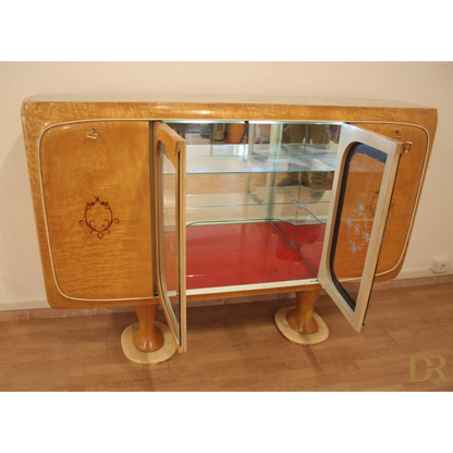 Vintage legno mostrina con vetri di vittorio dassi per pranzo mid-century moderna